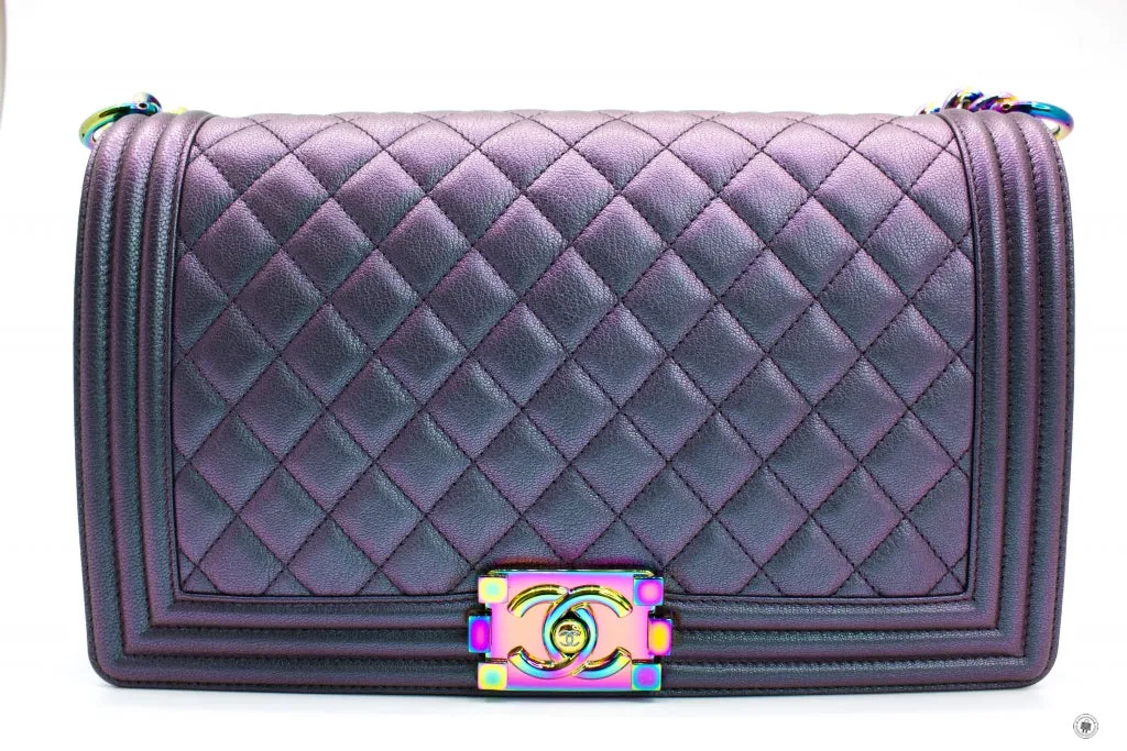 Chanel Boy Rainbow Iridescent Purple Calfskin New Medium  Shoulder Bags
