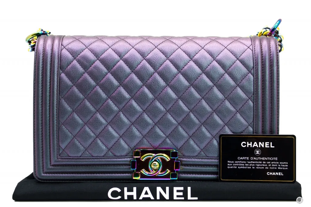 Chanel Boy Rainbow Iridescent Purple Calfskin New Medium  Shoulder Bags