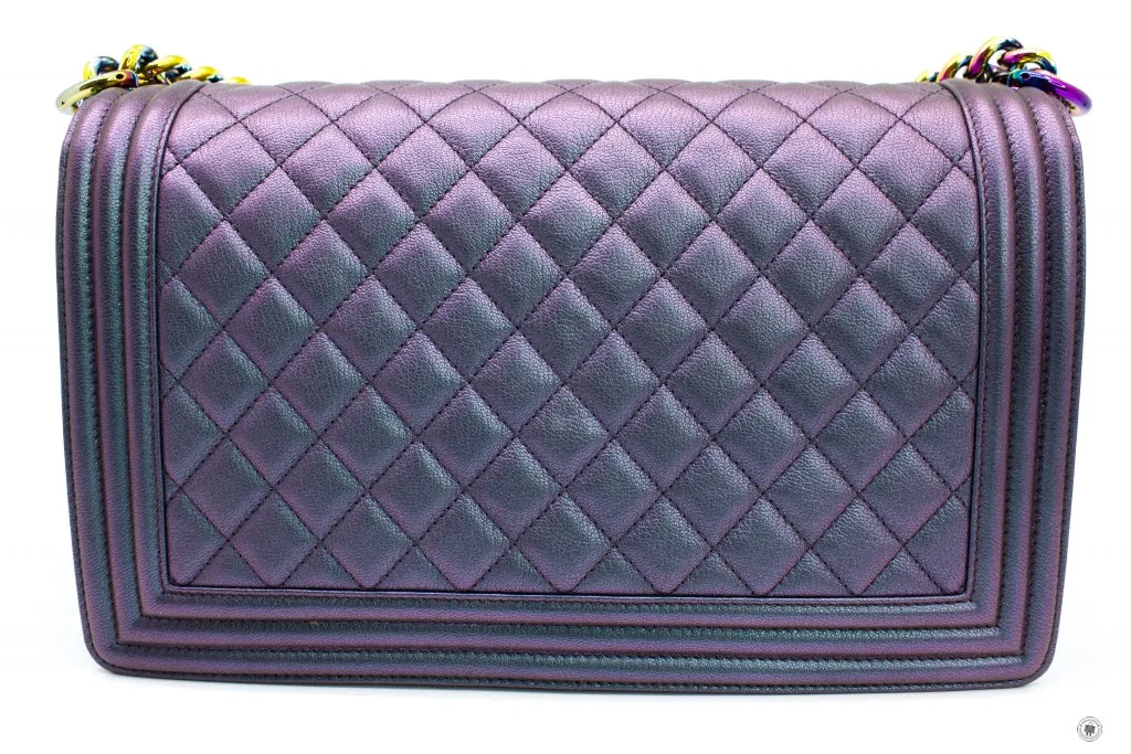 Chanel Boy Rainbow Iridescent Purple Calfskin New Medium  Shoulder Bags