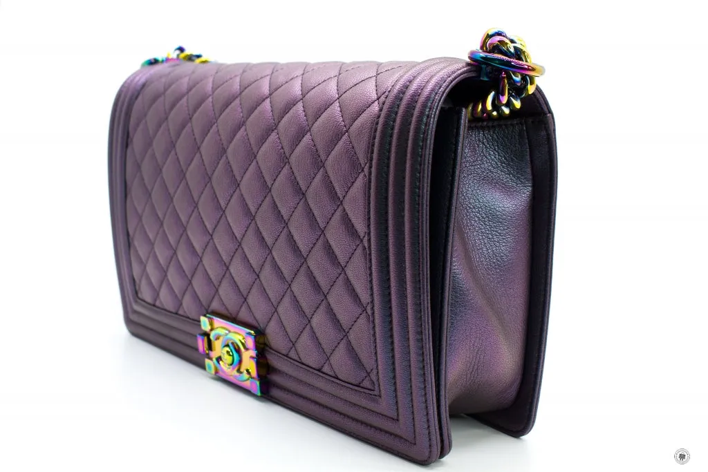 Chanel Boy Rainbow Iridescent Purple Calfskin New Medium  Shoulder Bags