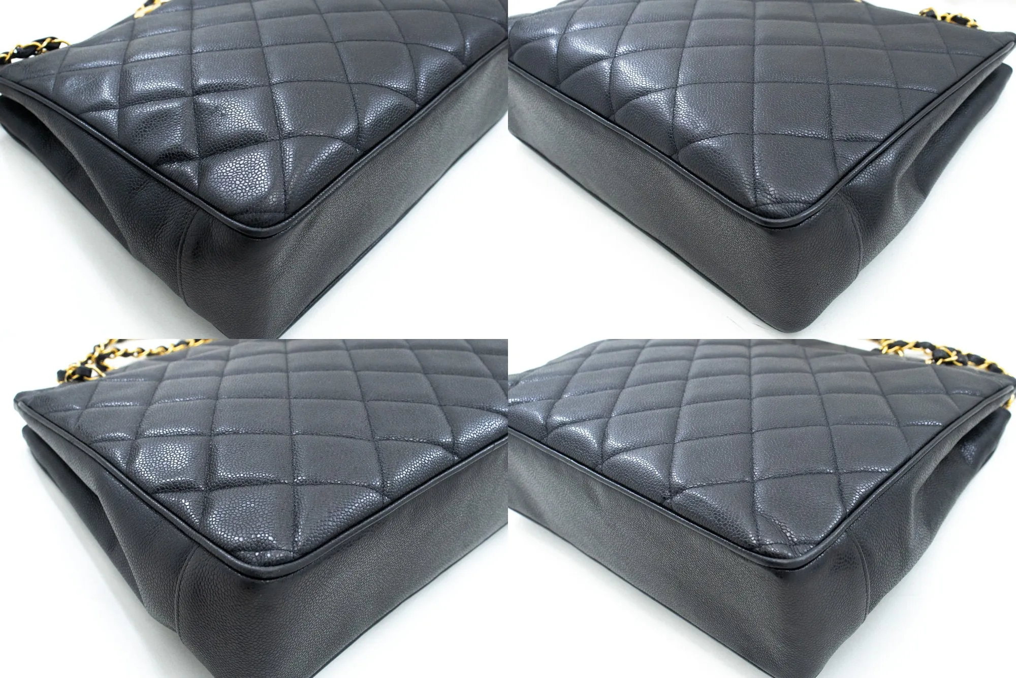 CHANEL Caviar Large Chain Shoulder Bag Black Quilted Leather