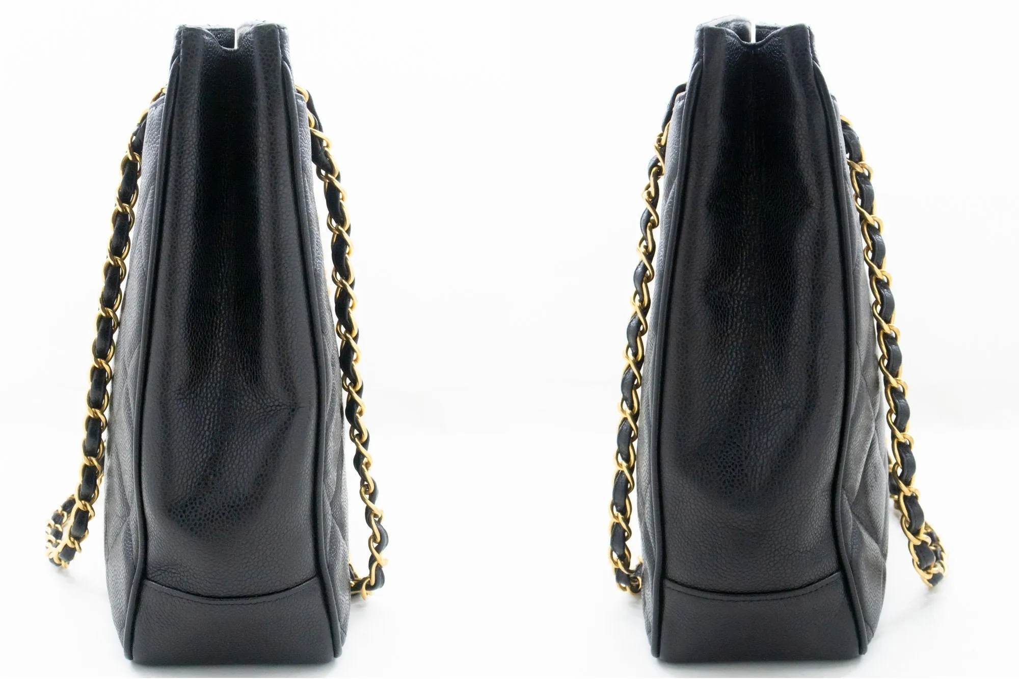 CHANEL Caviar Large Chain Shoulder Bag Black Quilted Leather