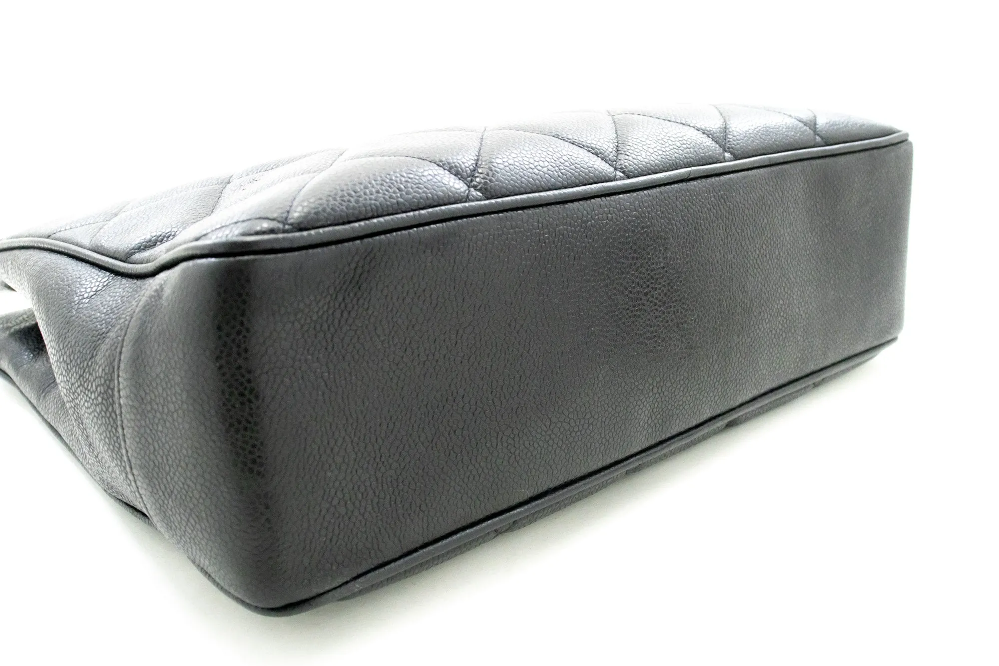 CHANEL Caviar Large Chain Shoulder Bag Black Quilted Leather
