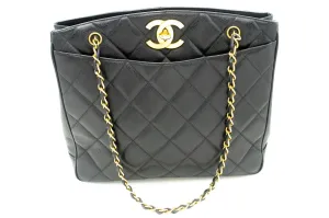 CHANEL Caviar Large Chain Shoulder Bag Black Quilted Leather