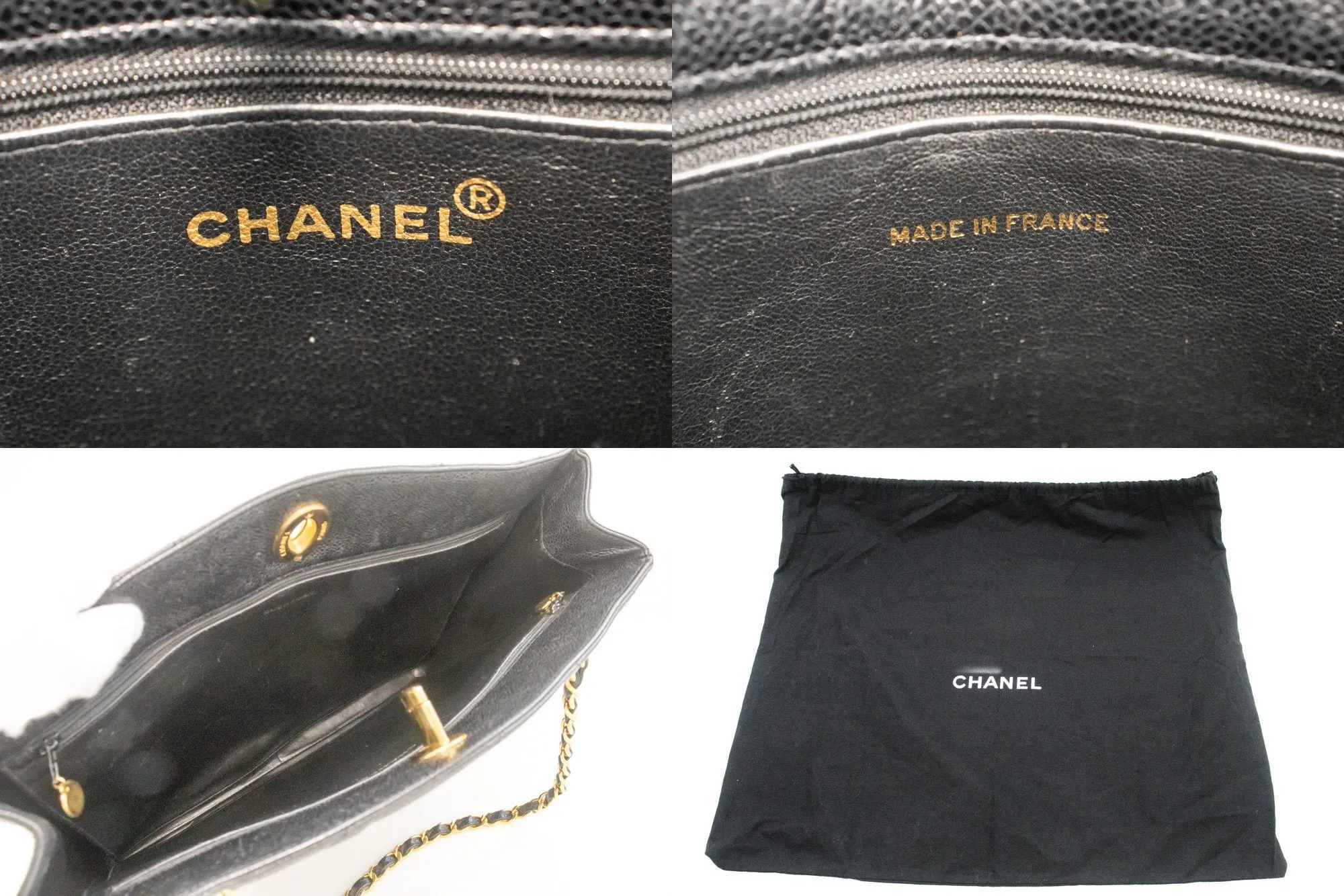 CHANEL Caviar Large Chain Shoulder Bag Black Quilted Leather