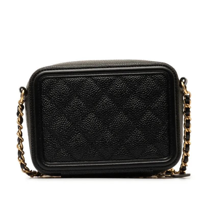 Chanel CC Filigree Chain Shoulder Bag Vanity Bag Black G Caviar S  CHANEL