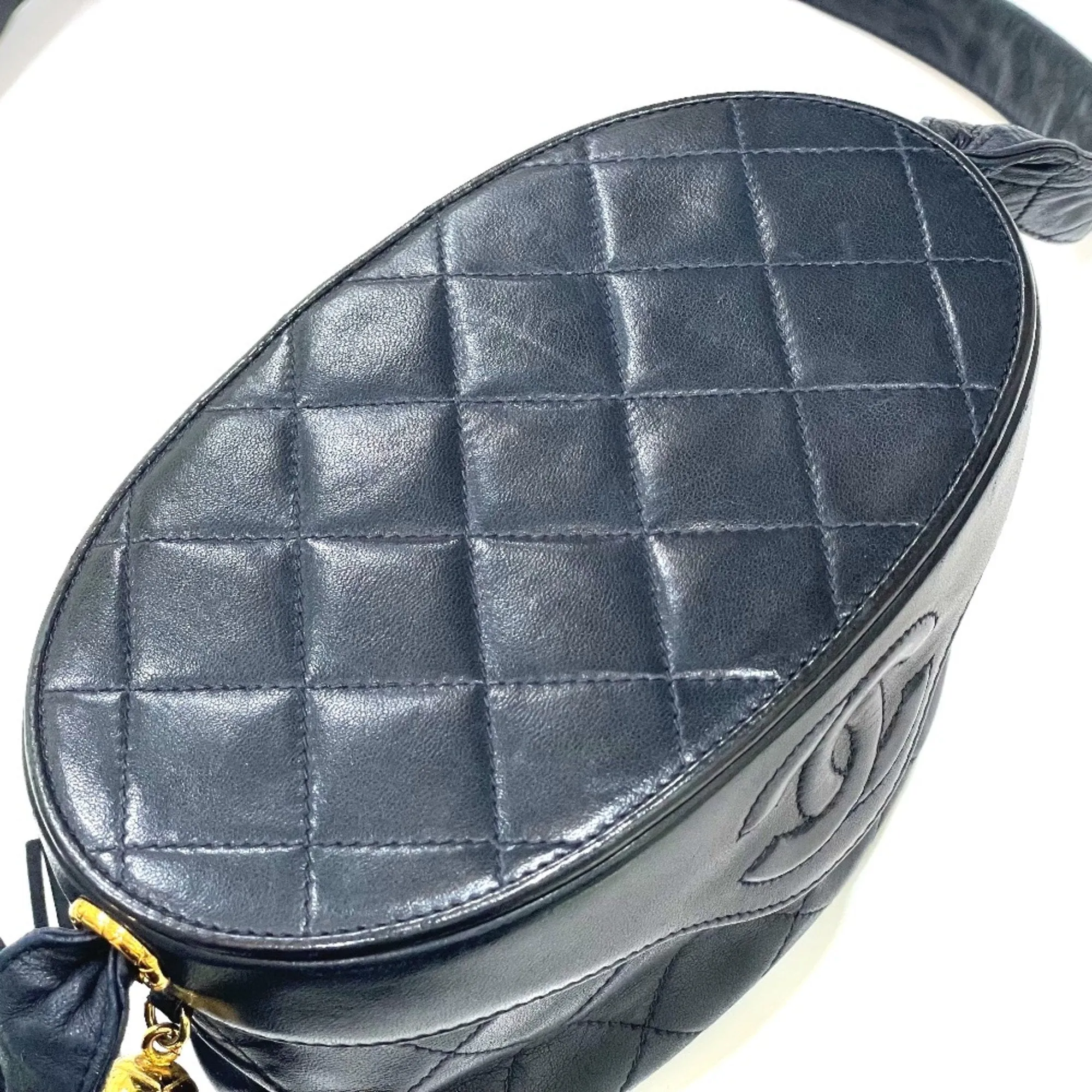 Chanel CC Mark bag vanity fringe Shoulder Bag Navy GoldHardware