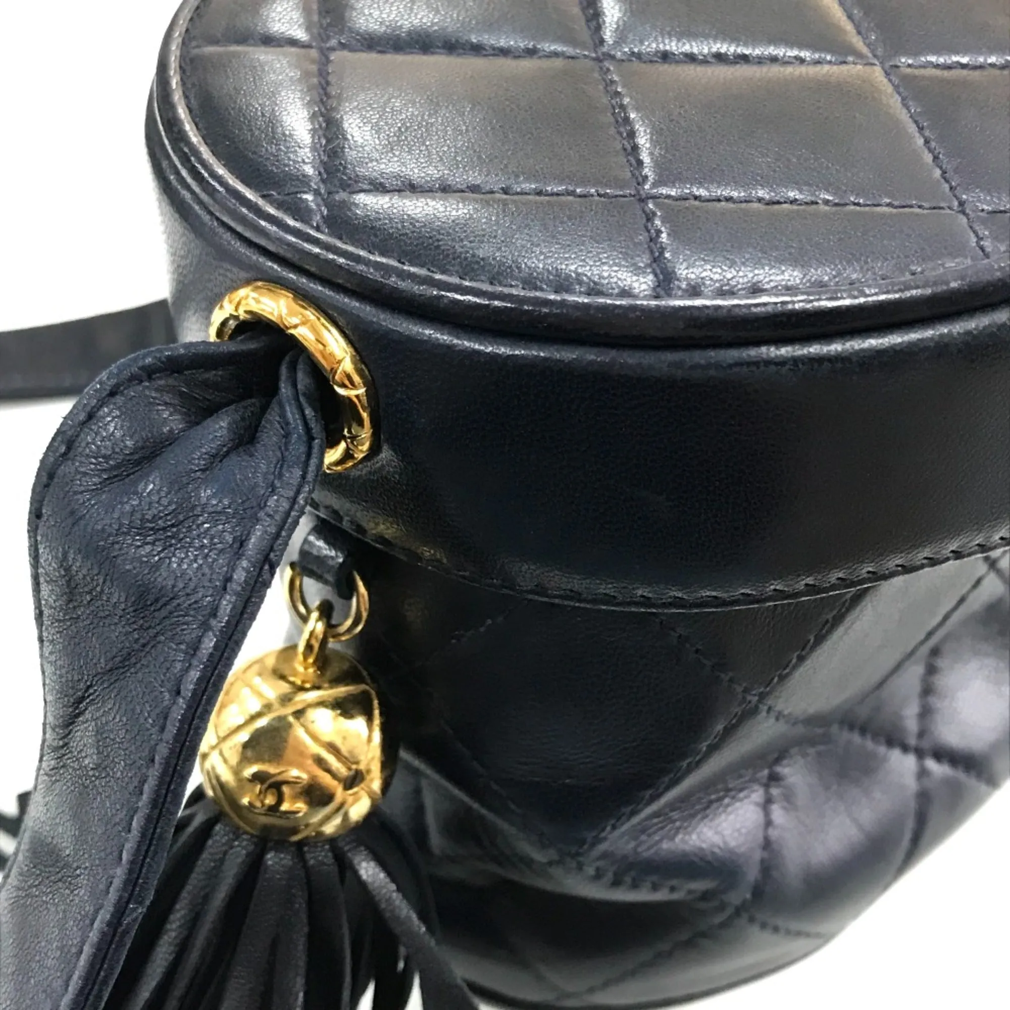 Chanel CC Mark bag vanity fringe Shoulder Bag Navy GoldHardware