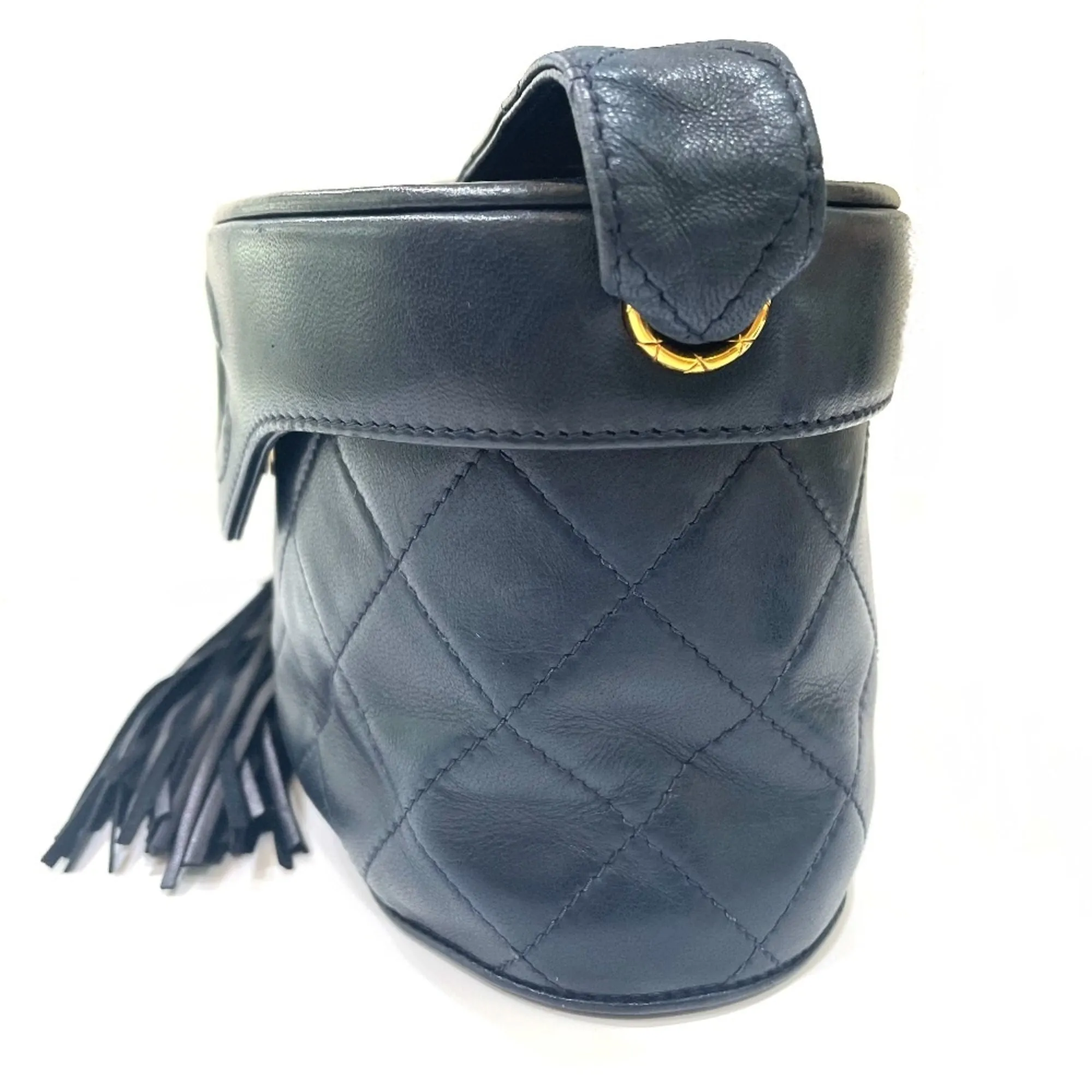 Chanel CC Mark bag vanity fringe Shoulder Bag Navy GoldHardware