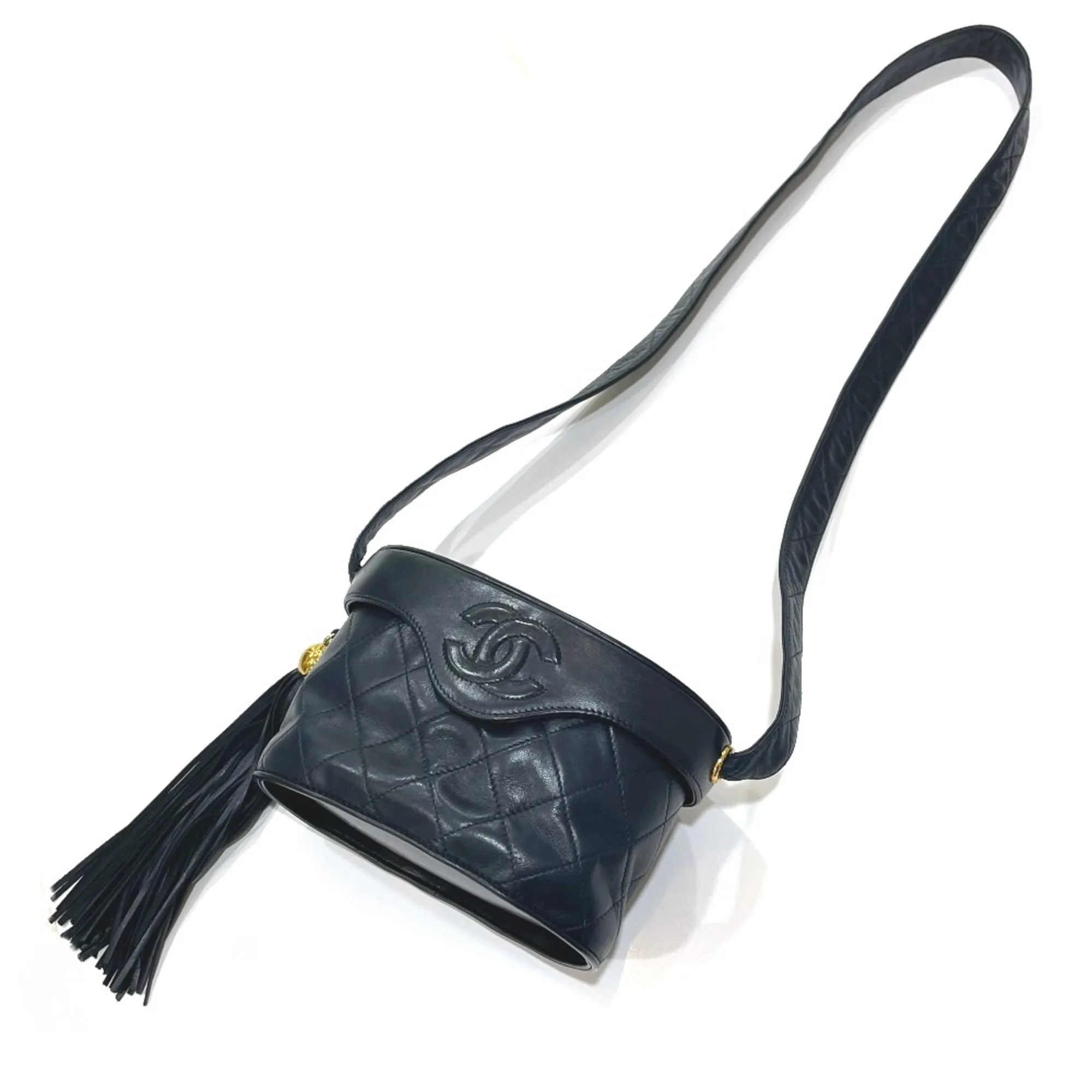 Chanel CC Mark bag vanity fringe Shoulder Bag Navy GoldHardware