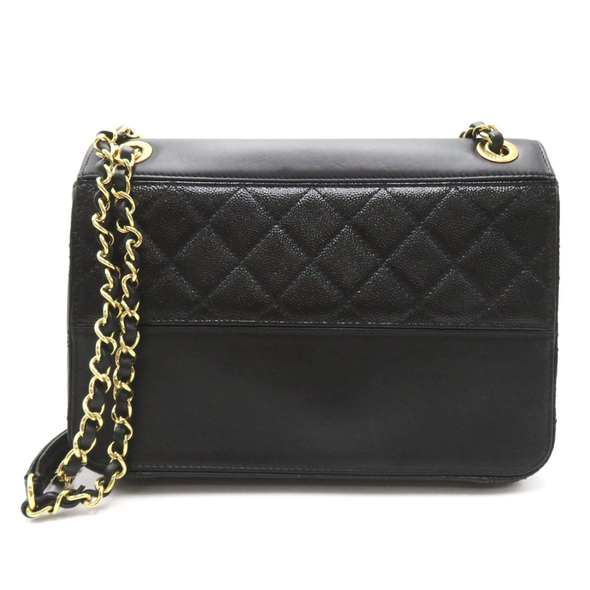 CHANEL Chain Shoulder Bag, Calfskin (Cowhide) Lambskin (Sheepskin) Women's Black AS0949