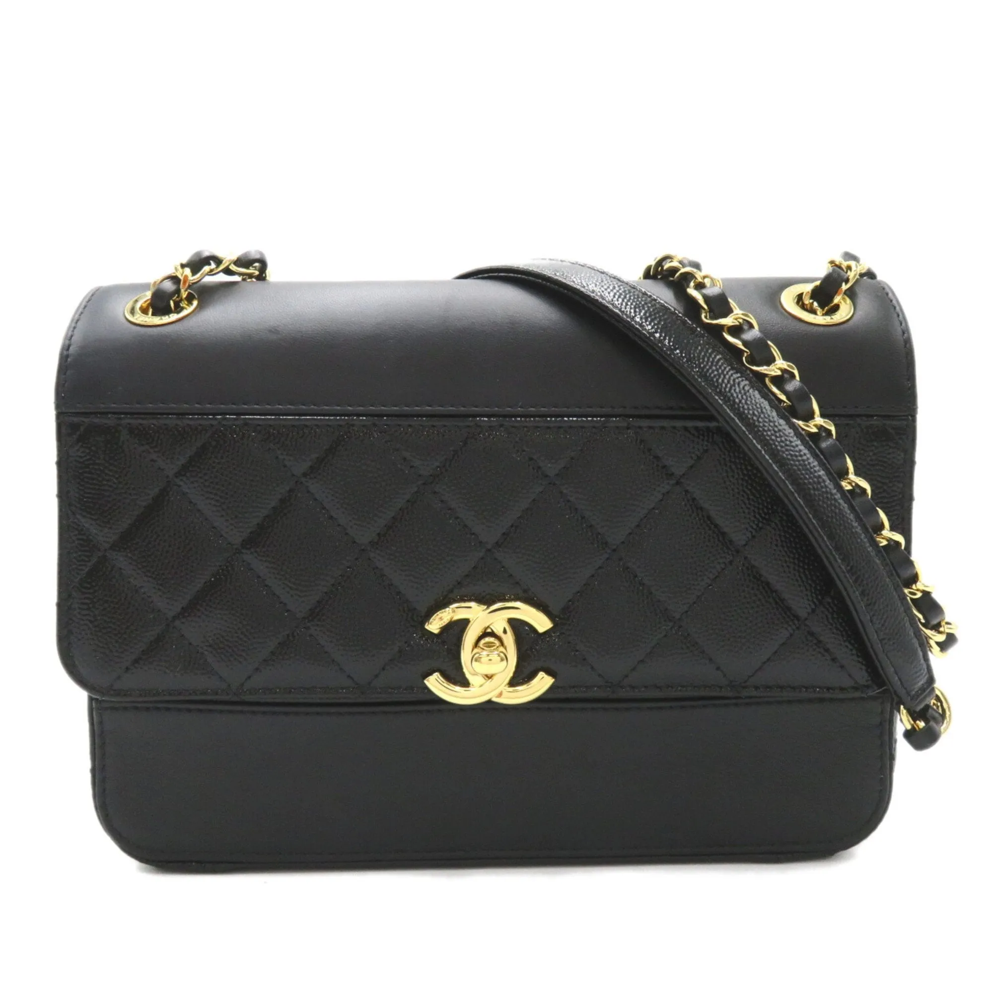 CHANEL Chain Shoulder Bag, Calfskin (Cowhide) Lambskin (Sheepskin) Women's Black AS0949