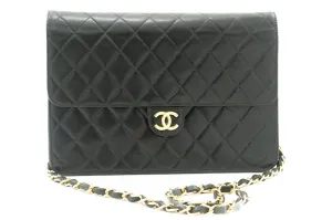 CHANEL Chain Shoulder Bag Clutch Black Quilted Flap Lambskin Purse