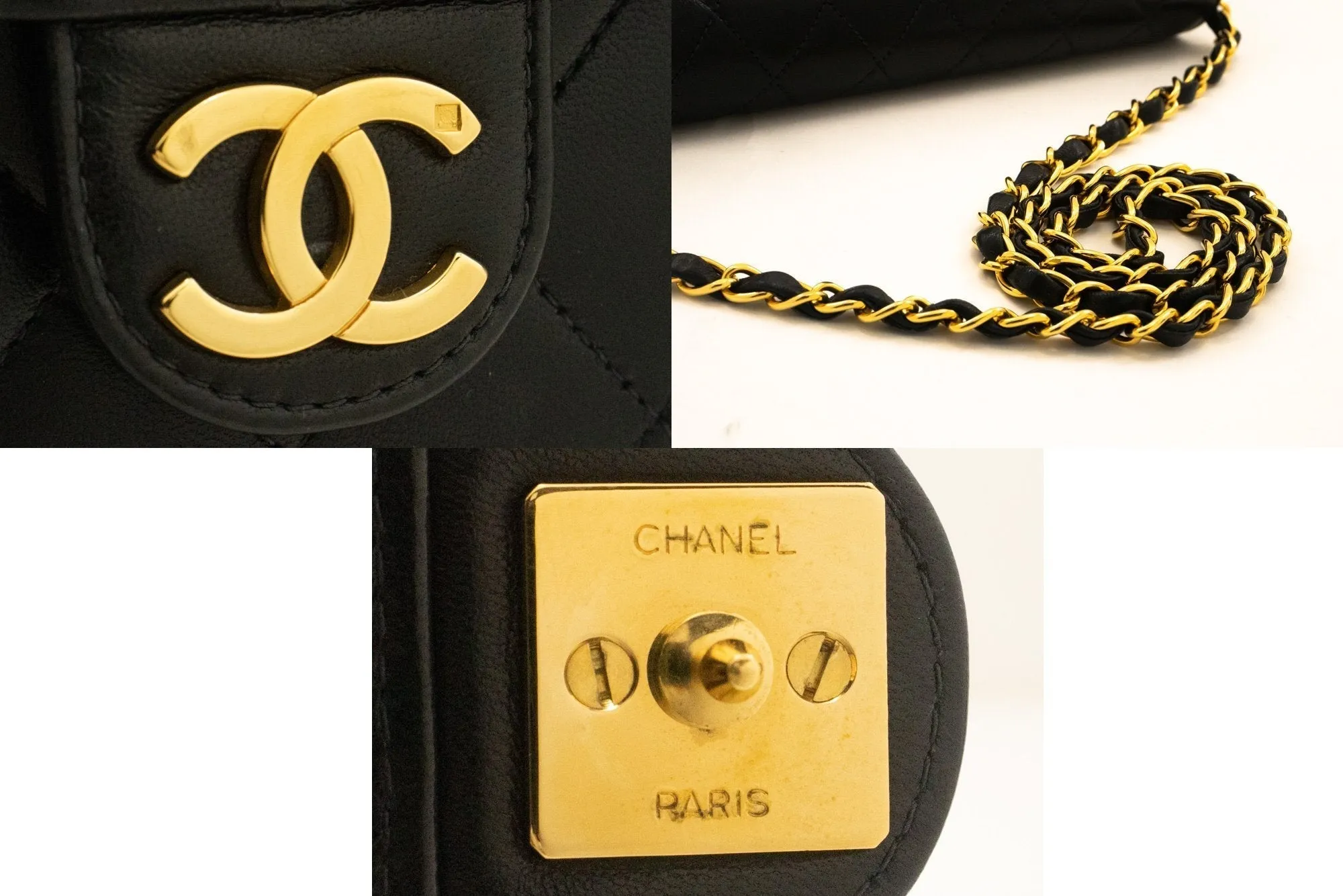 CHANEL Chain Shoulder Bag Clutch Black Quilted Flap Lambskin Purse