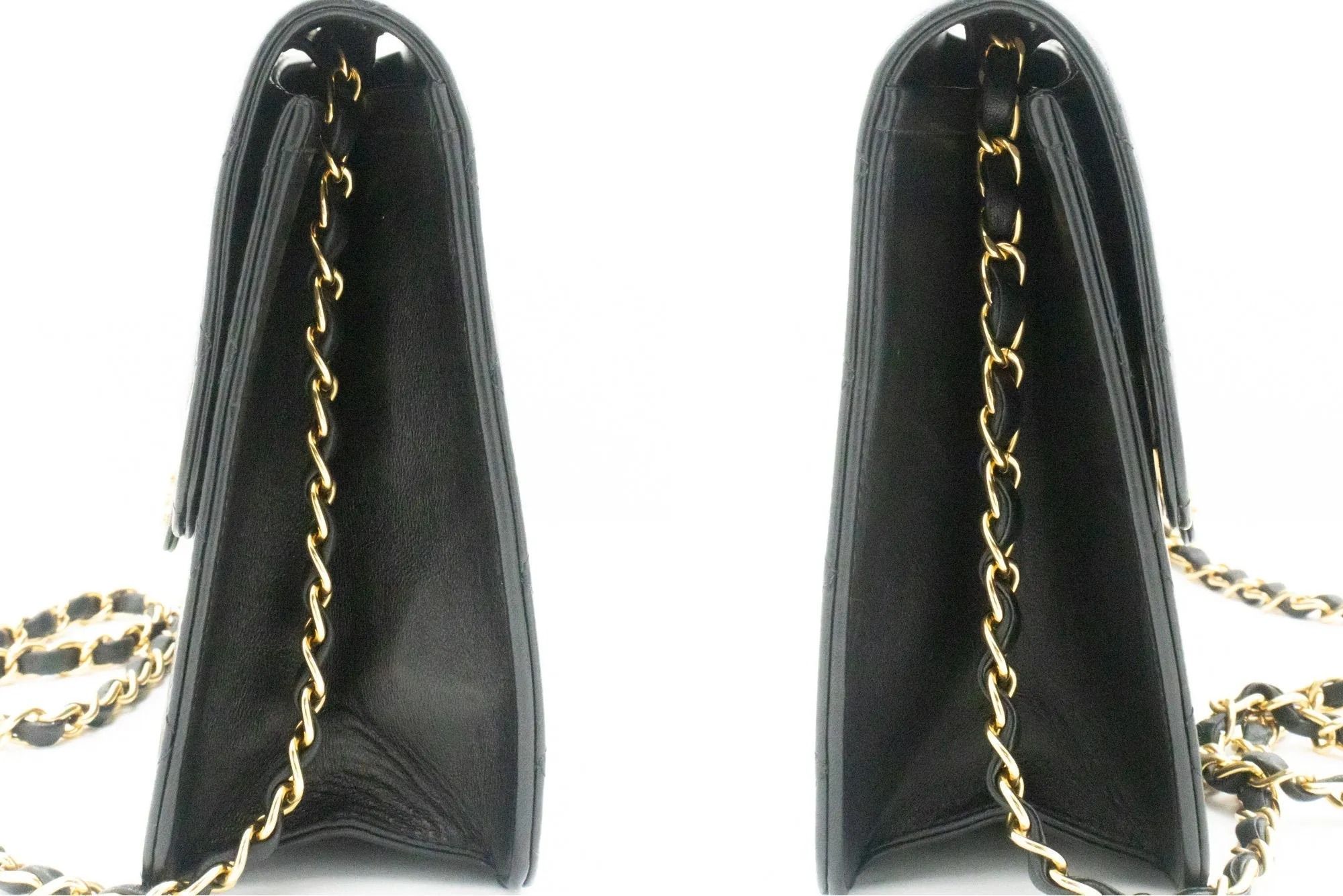CHANEL Chain Shoulder Bag Clutch Black Quilted Flap Lambskin Purse