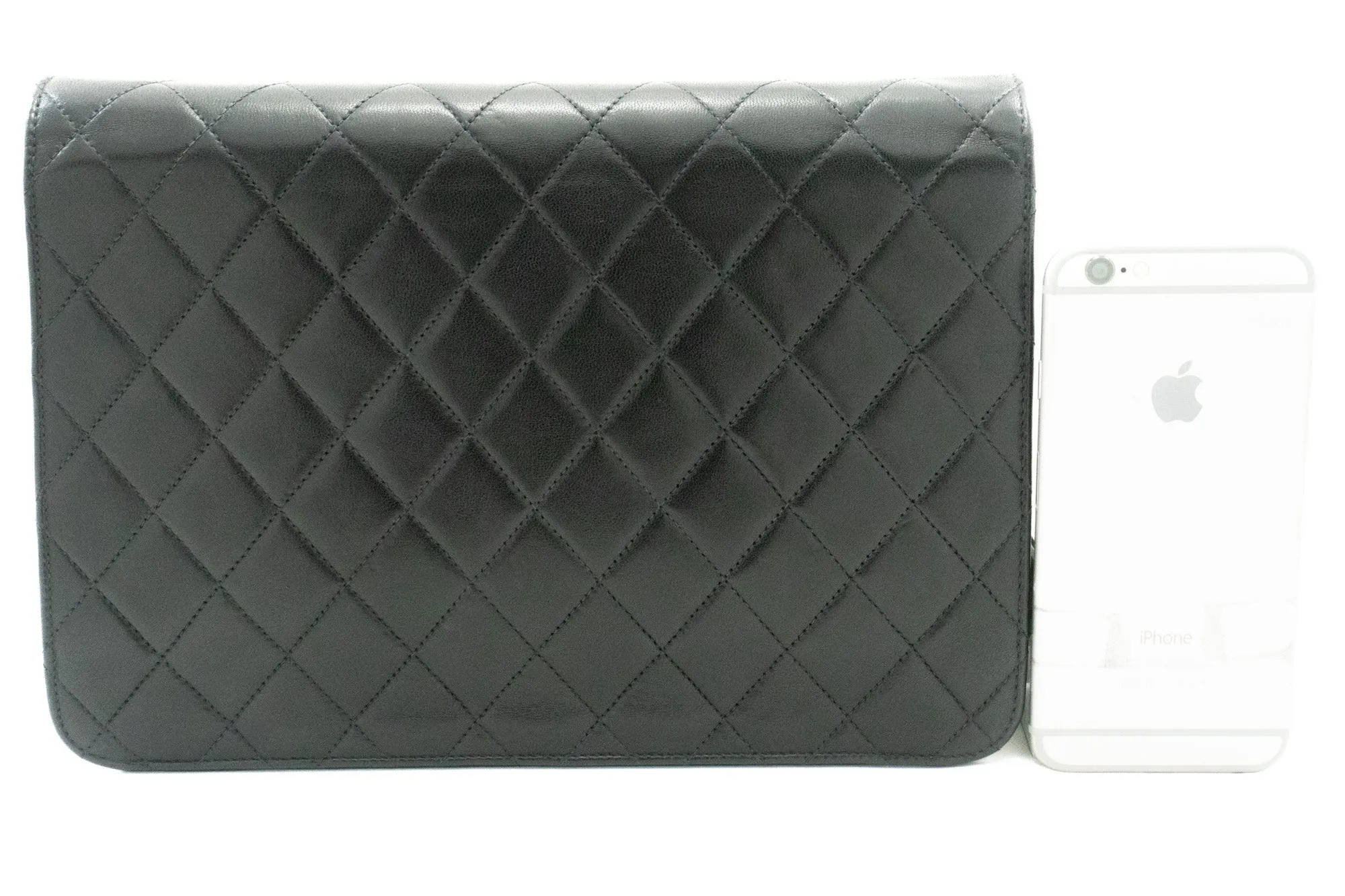 CHANEL Chain Shoulder Bag Clutch Black Quilted Flap Lambskin Purse