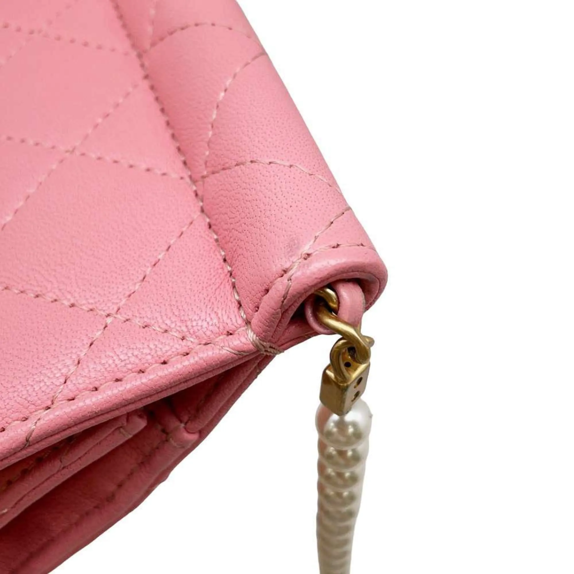 Chanel Chain Shoulder Bag Fake Pearl Matelasse Coco Mark Lambskin AS0580 CHANEL Women's