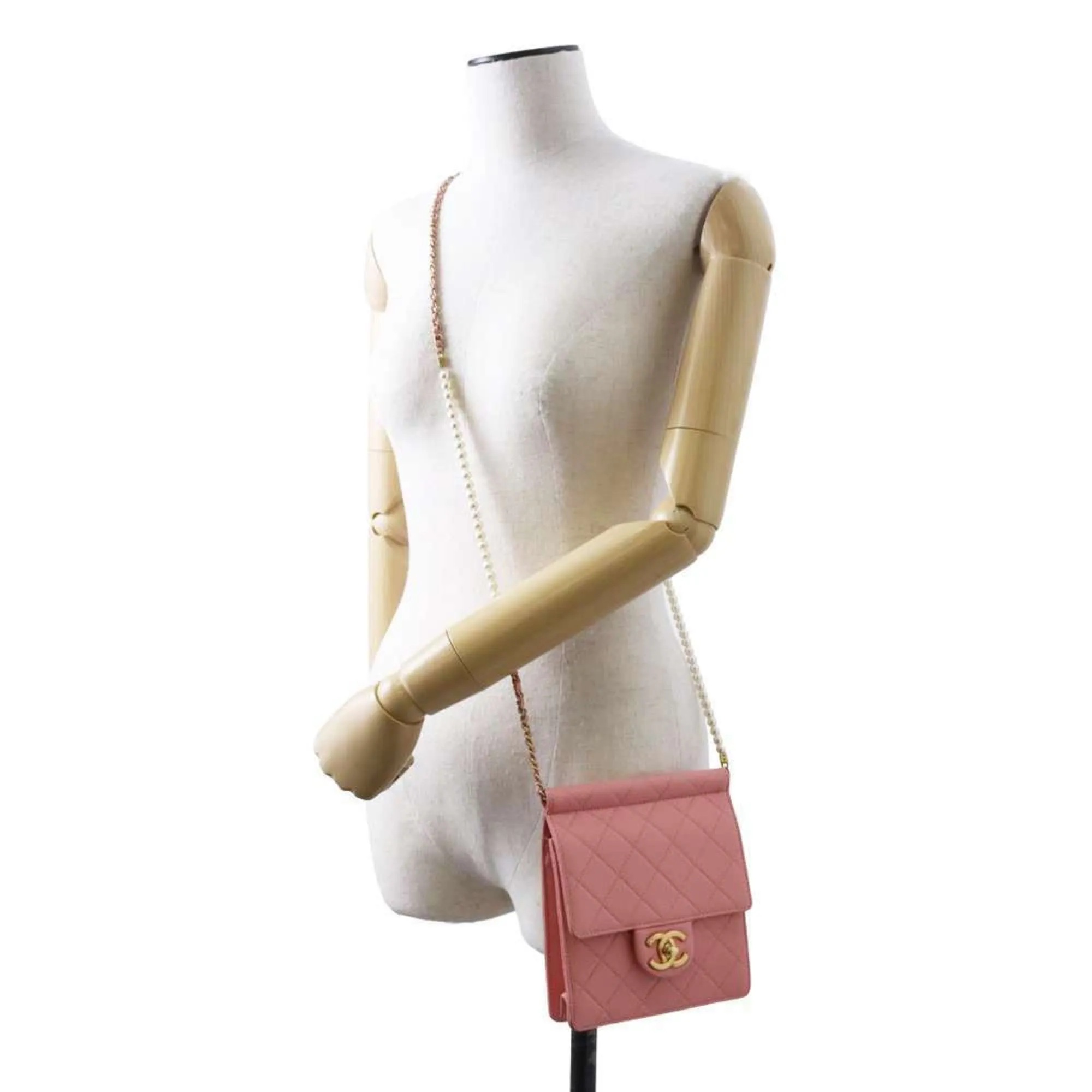 Chanel Chain Shoulder Bag Fake Pearl Matelasse Coco Mark Lambskin AS0580 CHANEL Women's