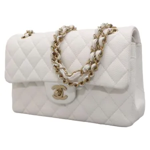 Chanel Chain Shoulder Bag Matelasse Coco Mark Caviar Skin A01113 Double Flap CHANEL White