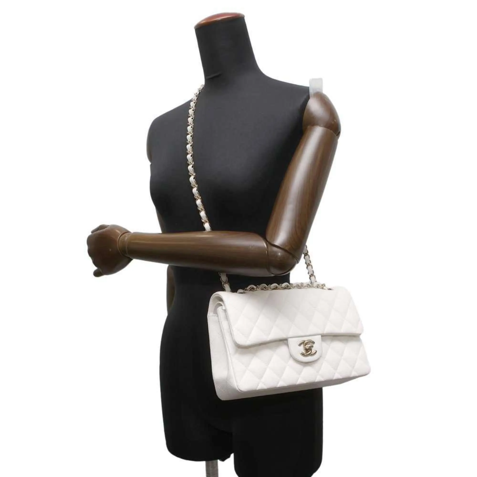 Chanel Chain Shoulder Bag Matelasse Coco Mark Caviar Skin A01113 Double Flap CHANEL White