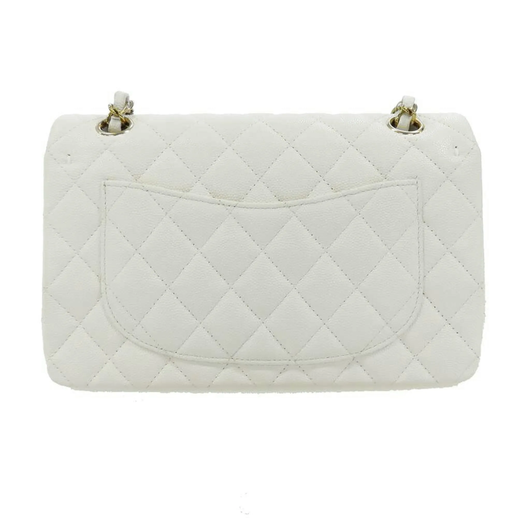 Chanel Chain Shoulder Bag Matelasse Coco Mark Caviar Skin A01113 Double Flap CHANEL White