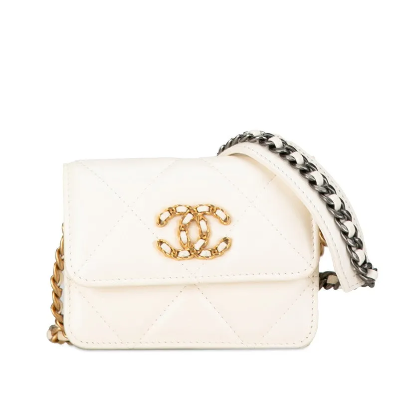 Chanel Chanel 19 Mini Chain Coin Purse Leather Shoulder Bag in Good condition