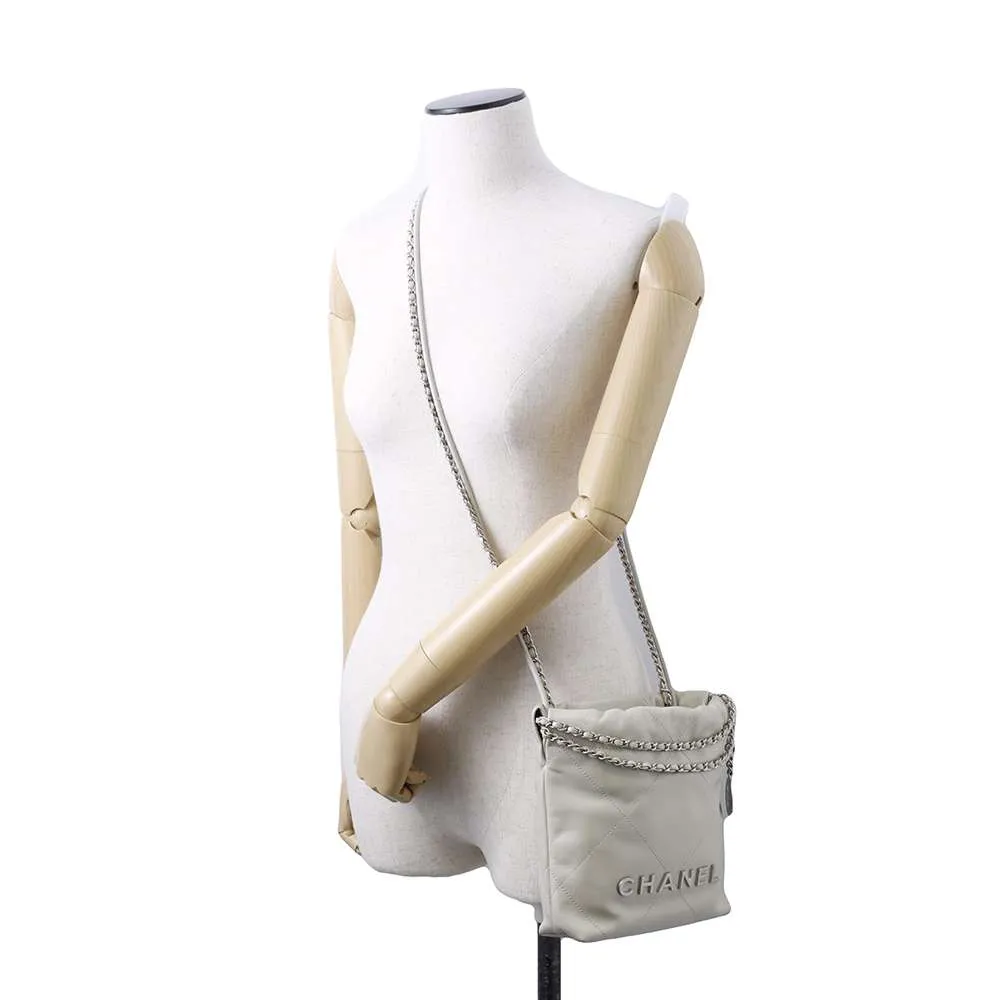CHANEL CHANEL22 ChainShoulder Bag Gray AS3980 Shiny Calf Leather Size Mini
