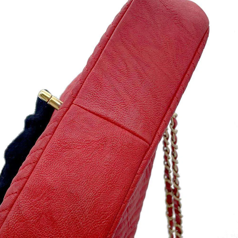 CHANEL Chevron Double Chain Shoulder Bag Red A92087 Leather