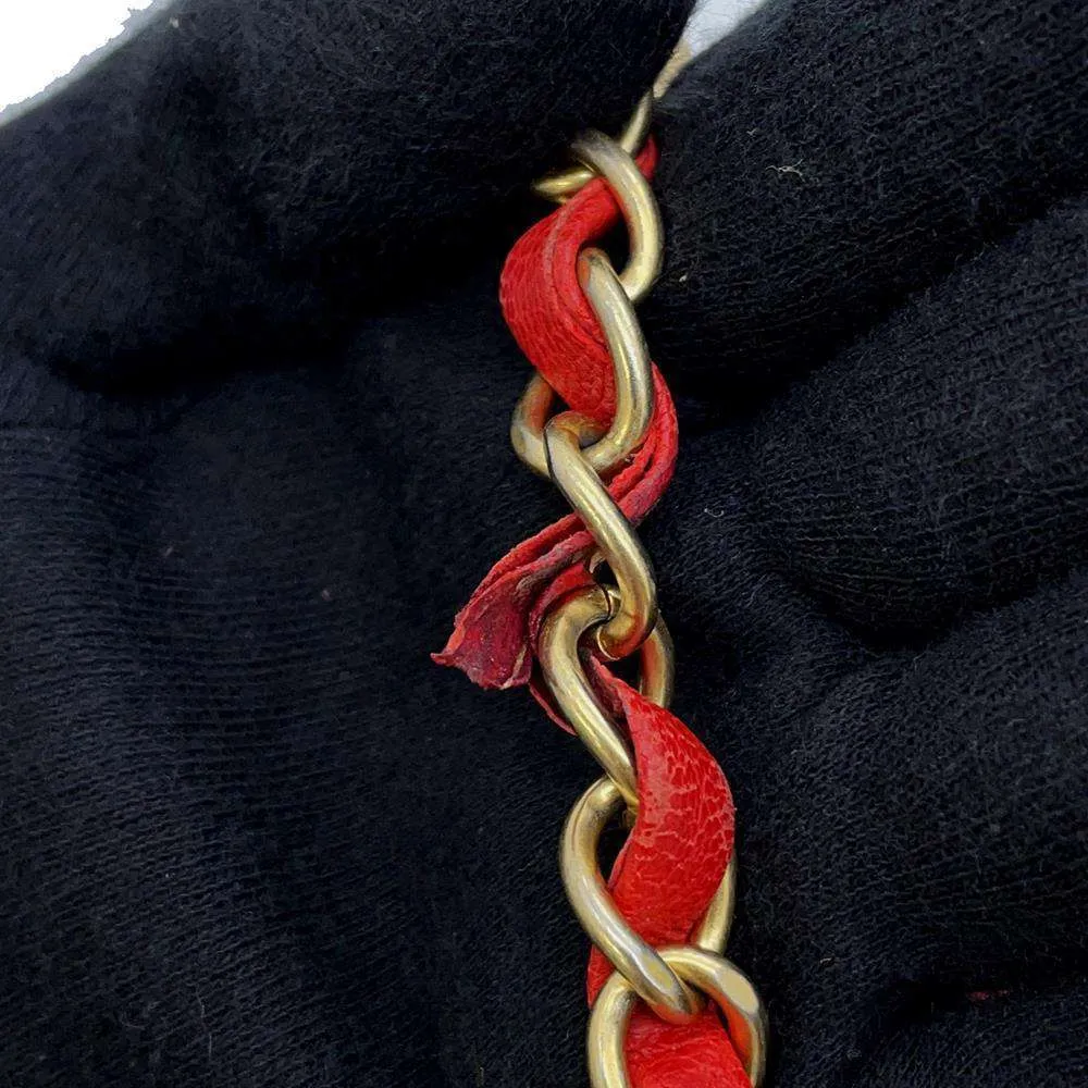 CHANEL Chevron Double Chain Shoulder Bag Red A92087 Leather