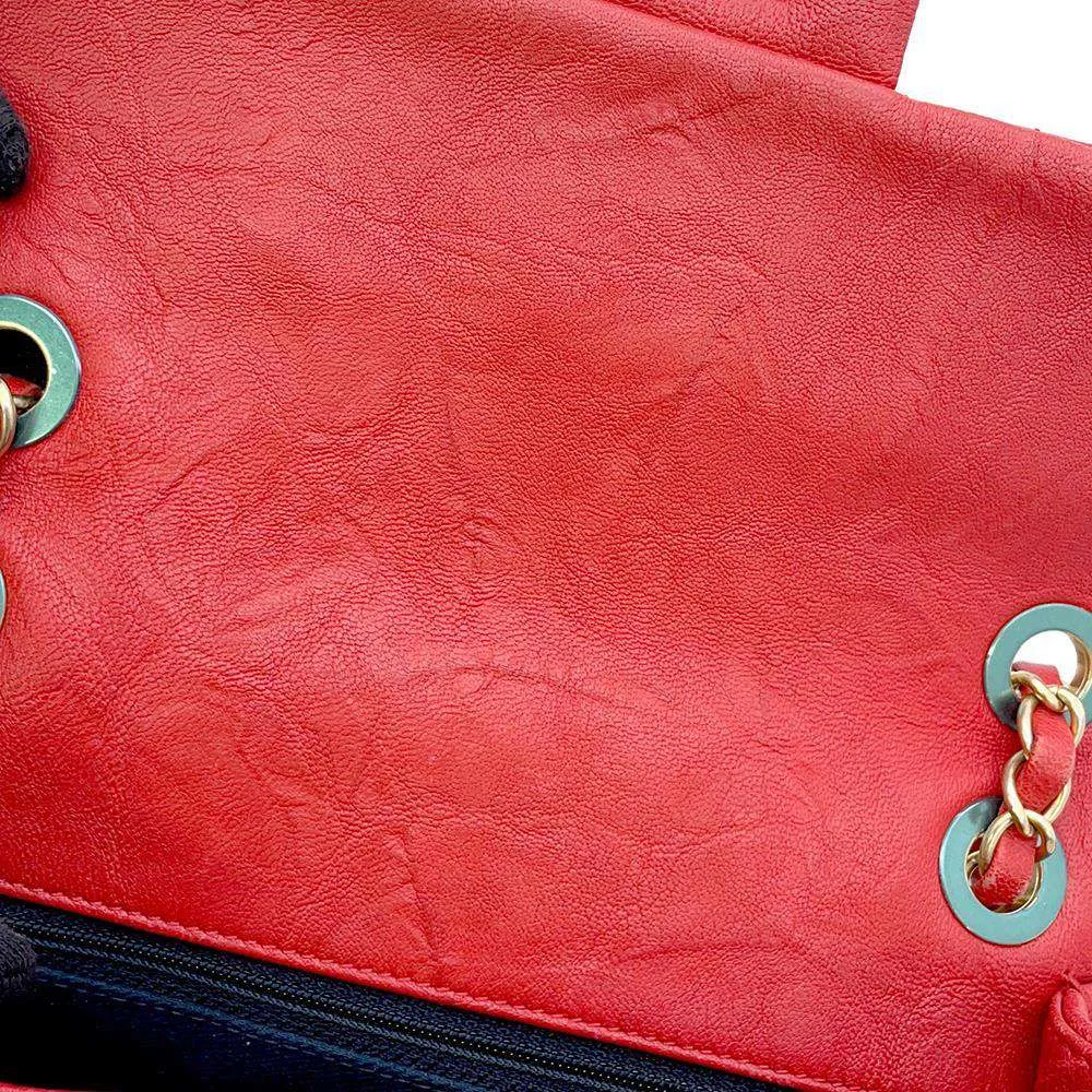 CHANEL Chevron Double Chain Shoulder Bag Red A92087 Leather