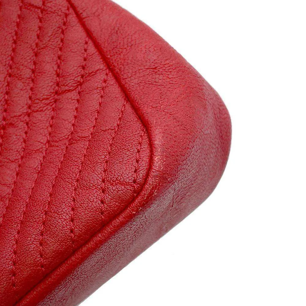 CHANEL Chevron Double Chain Shoulder Bag Red A92087 Leather