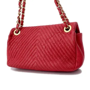 CHANEL Chevron Double Chain Shoulder Bag Red A92087 Leather