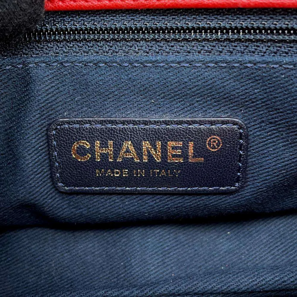 CHANEL Chevron Double Chain Shoulder Bag Red A92087 Leather