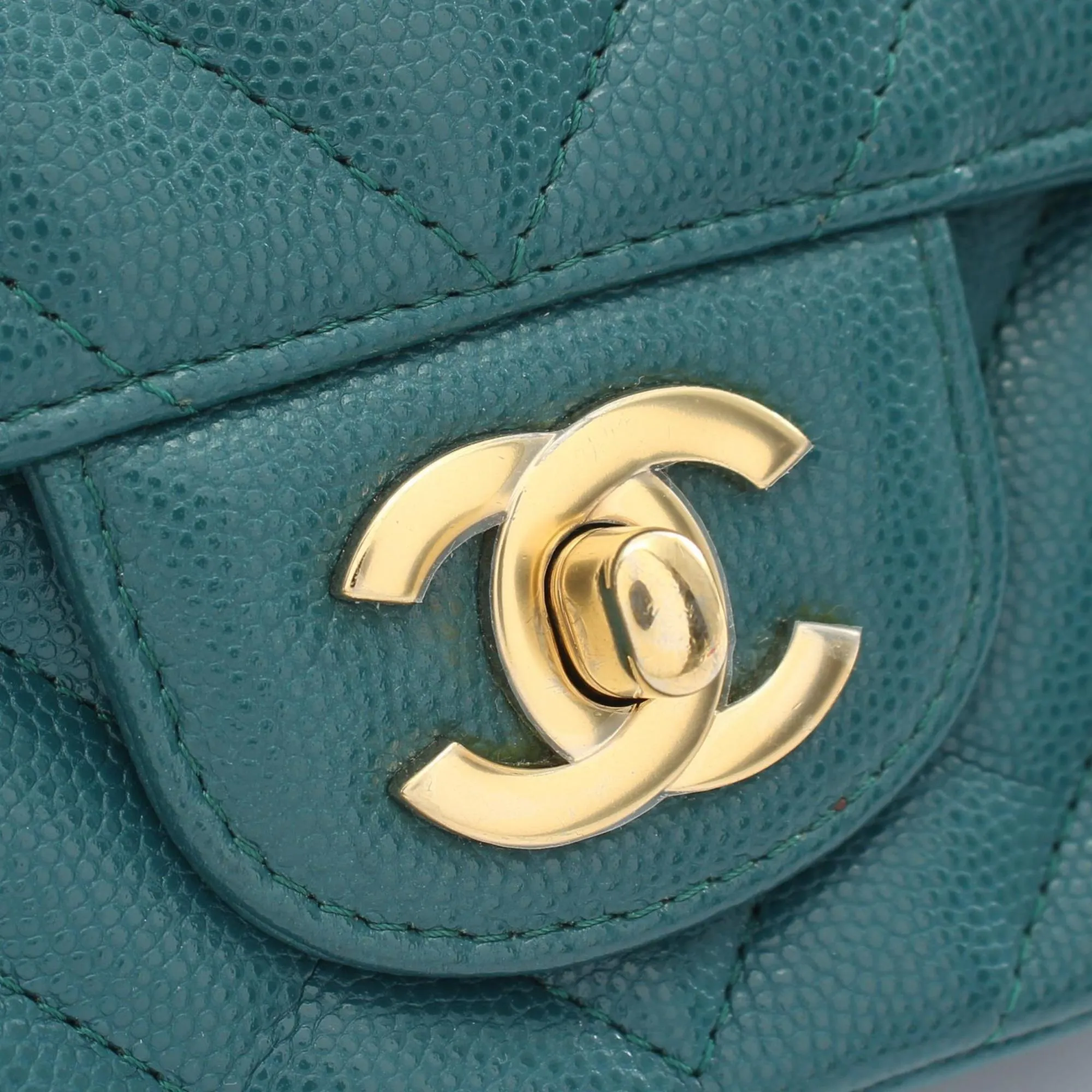 CHANEL Chevron V-stitch shoulder bag, caviar skin, women's, green