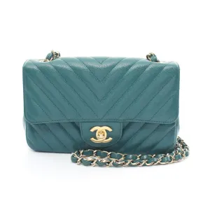 CHANEL Chevron V-stitch shoulder bag, caviar skin, women's, green