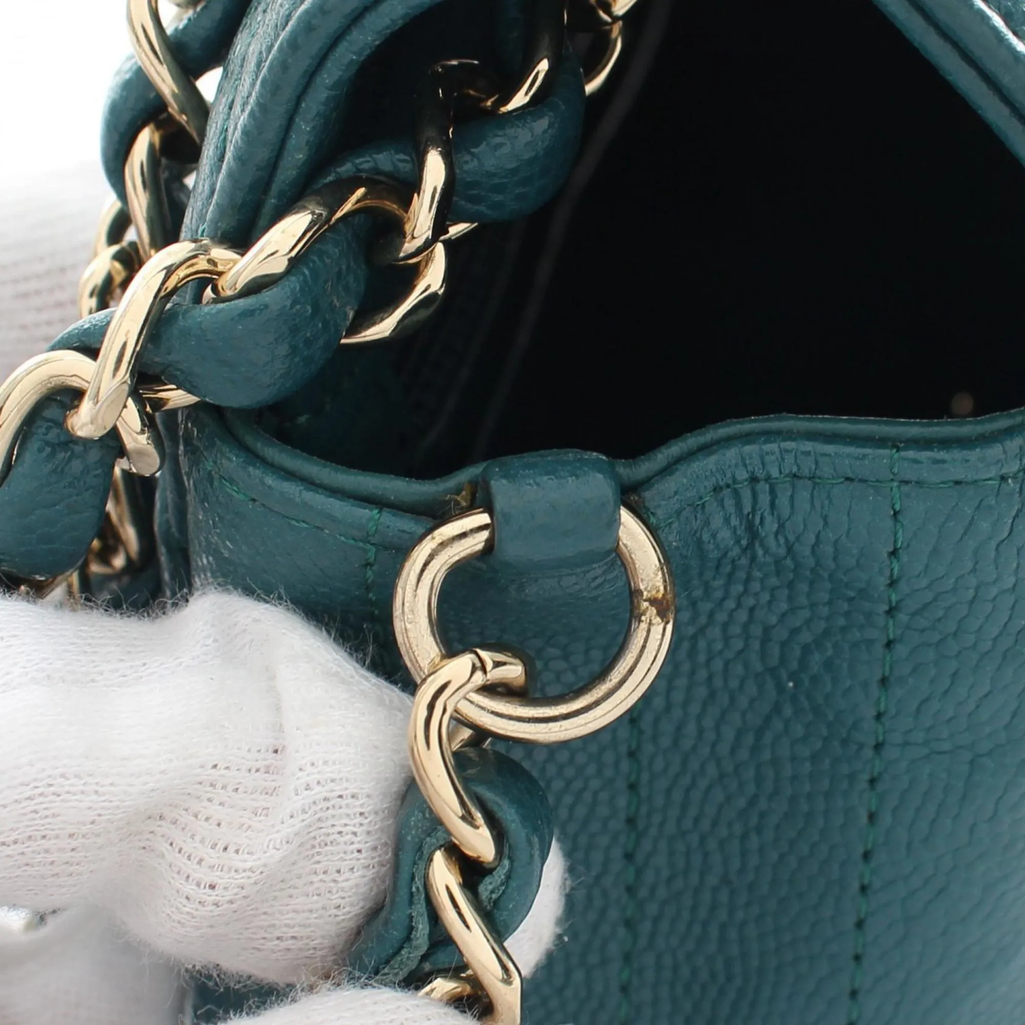 CHANEL Chevron V-stitch shoulder bag, caviar skin, women's, green