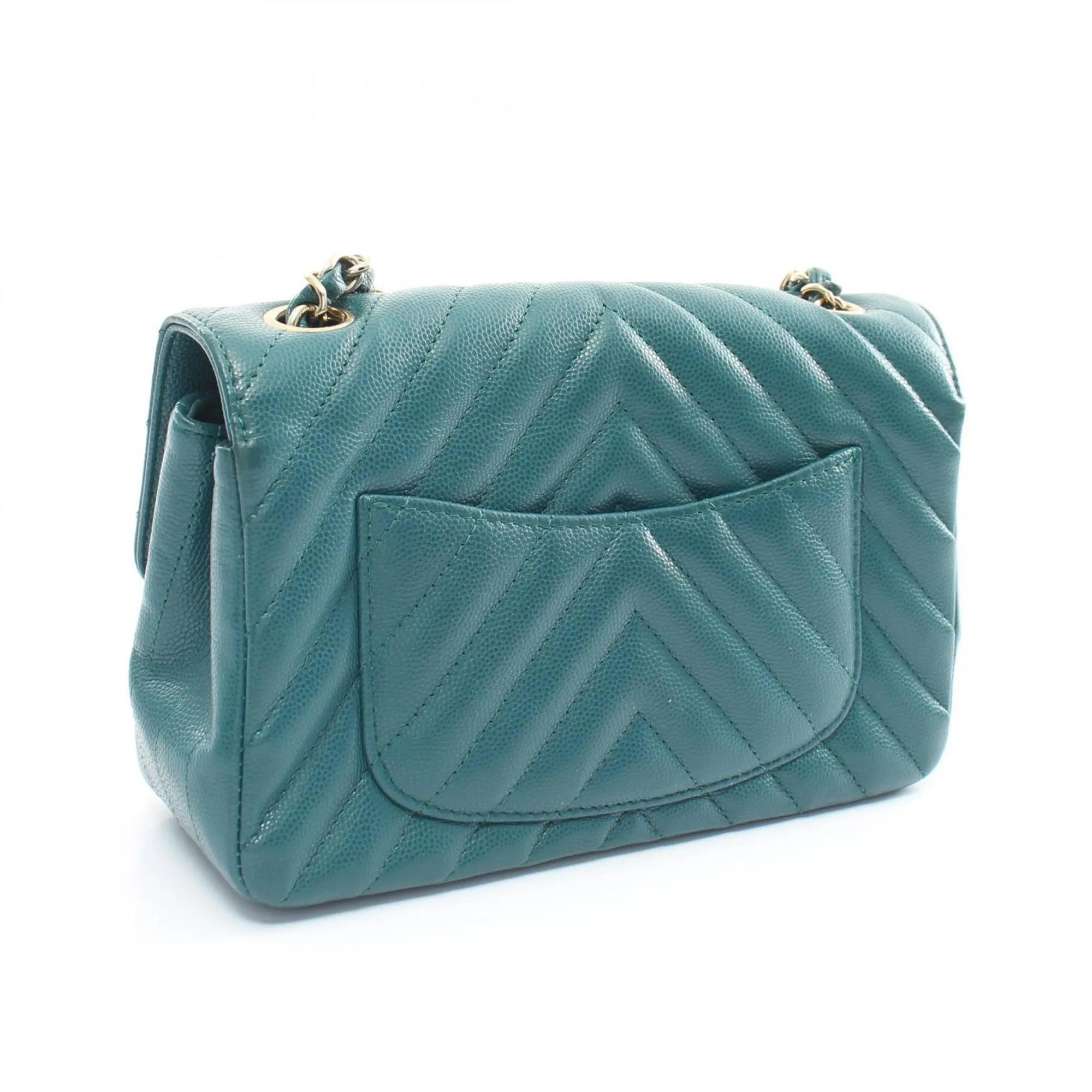 CHANEL Chevron V-stitch shoulder bag, caviar skin, women's, green