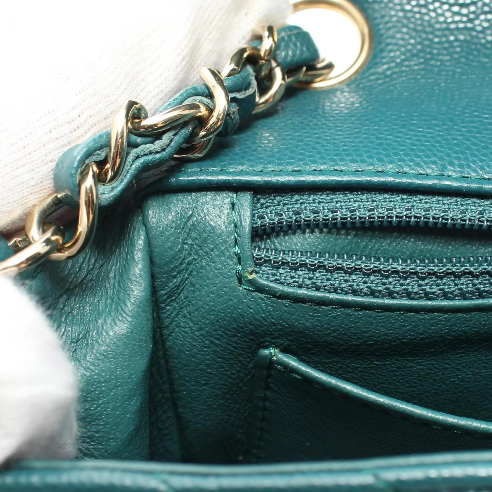 CHANEL Chevron V-stitch shoulder bag, caviar skin, women's, green