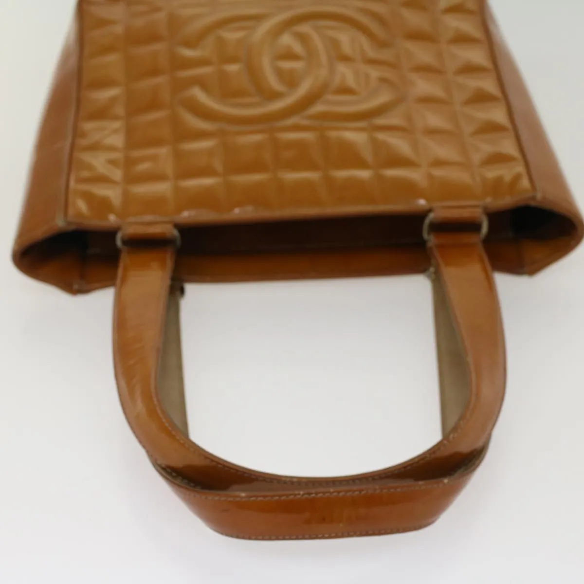 CHANEL Choco Bar Shoulder Bag Patent leather Yellow CC Auth 53382