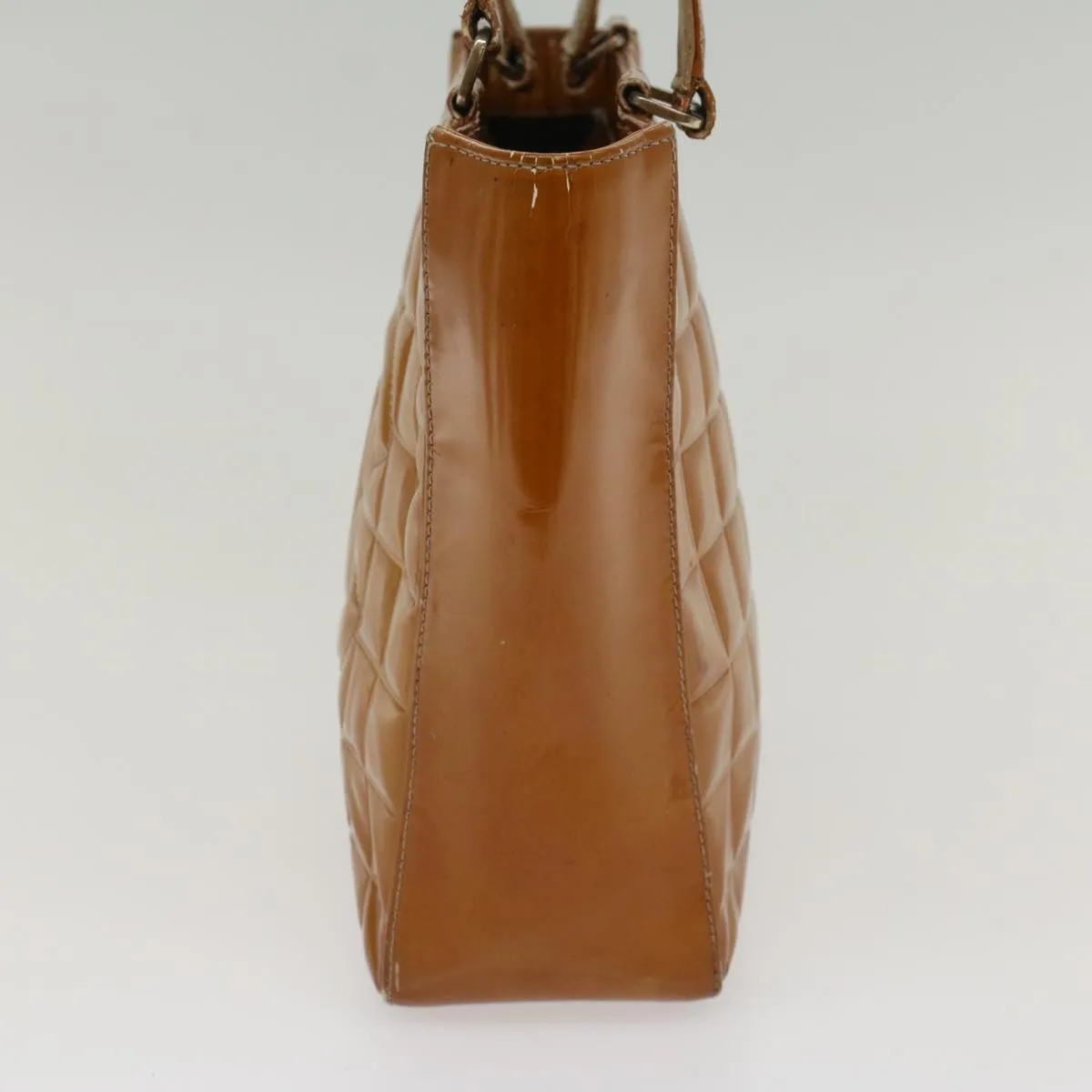 CHANEL Choco Bar Shoulder Bag Patent leather Yellow CC Auth 53382