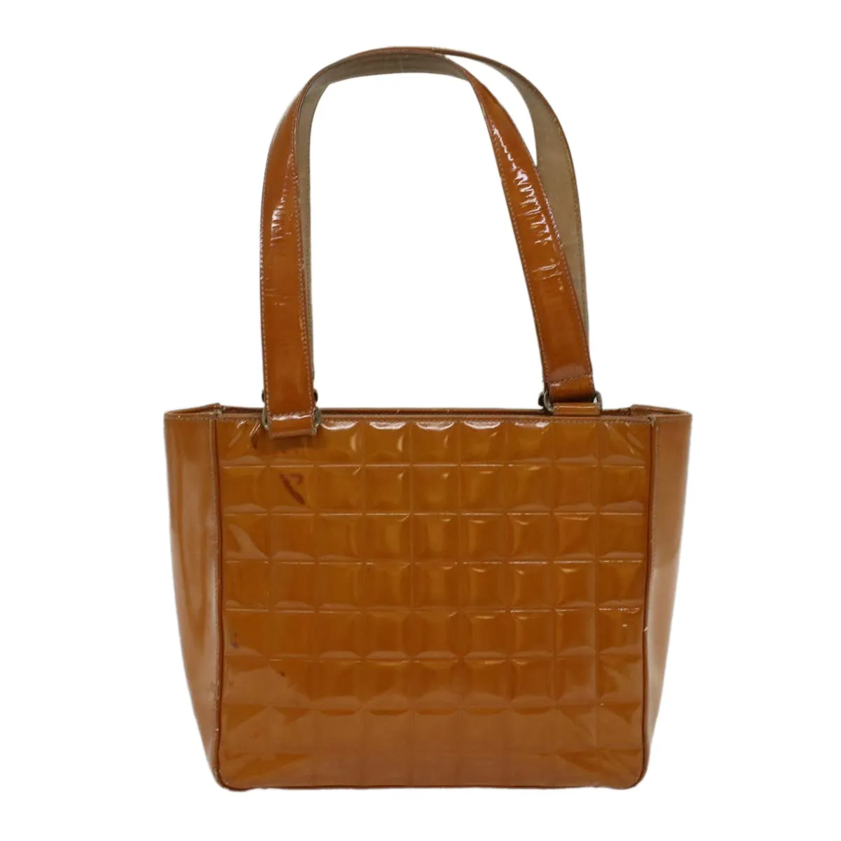 CHANEL Choco Bar Shoulder Bag Patent leather Yellow CC Auth 53382