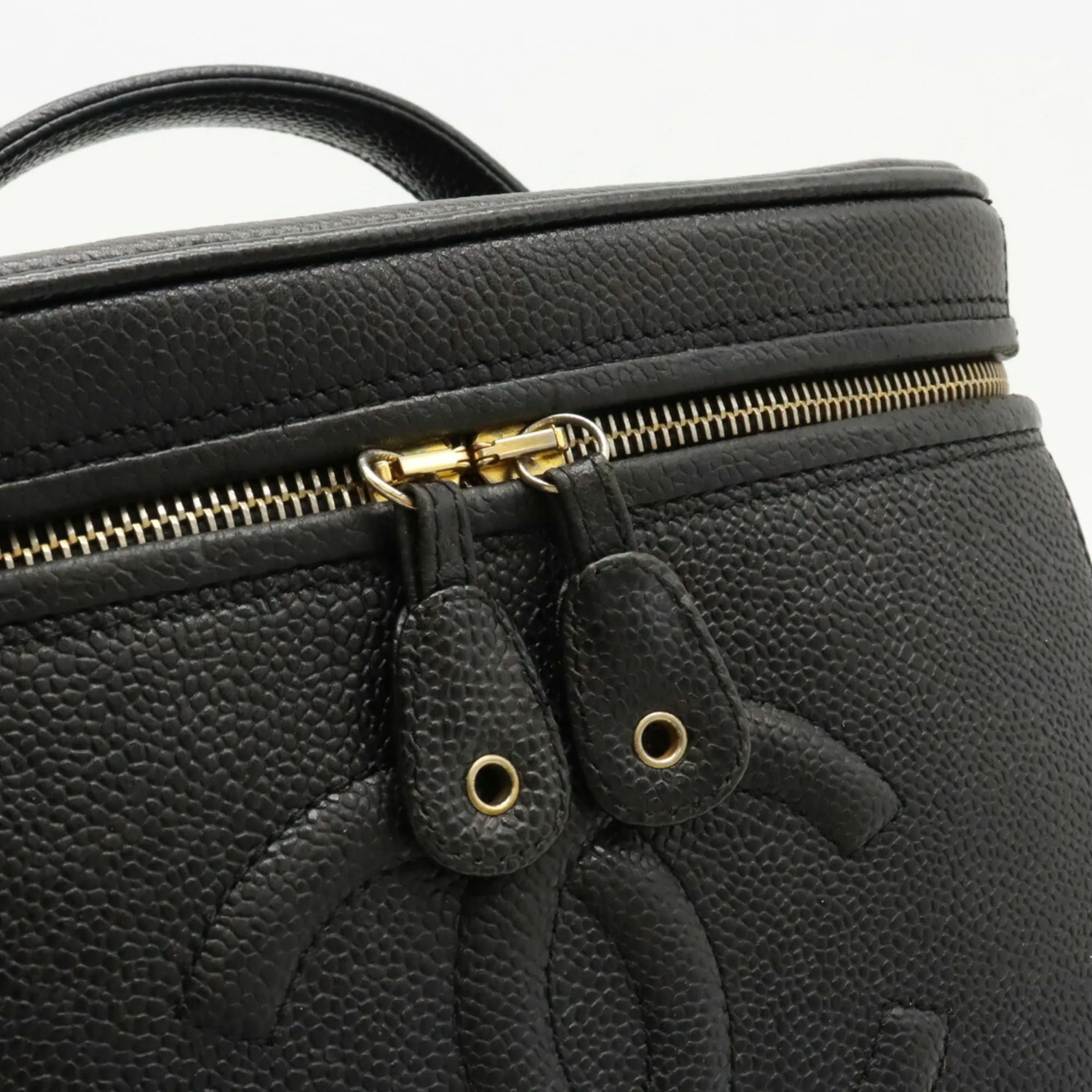 CHANEL Coco Mark Caviar Skin Vanity Bag Handbag Pouch Shoulder Black A06329