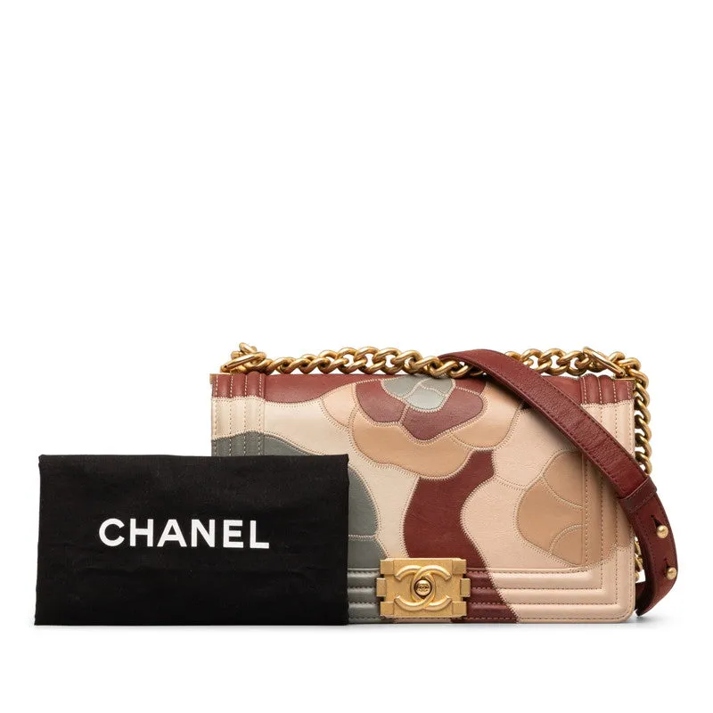 Chanel Medium Camellia Patchwork Le Boy Flap Bag Leather Shoulder Bag in Good condition