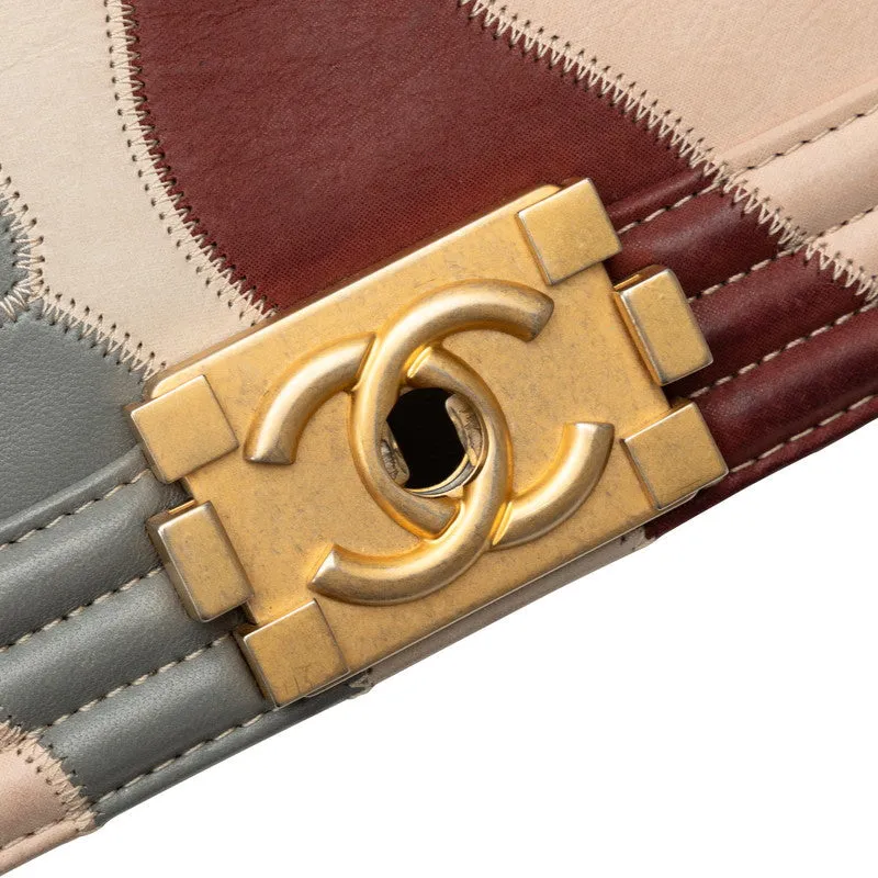 Chanel Medium Camellia Patchwork Le Boy Flap Bag Leather Shoulder Bag in Good condition