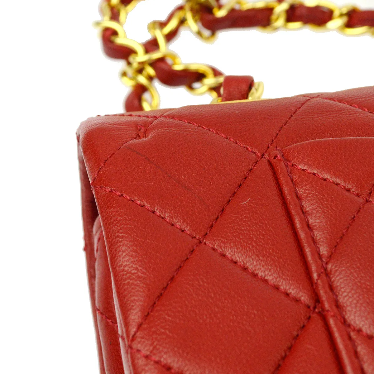 Chanel * Red Lambskin Small Classic Double Flap Shoulder Bag