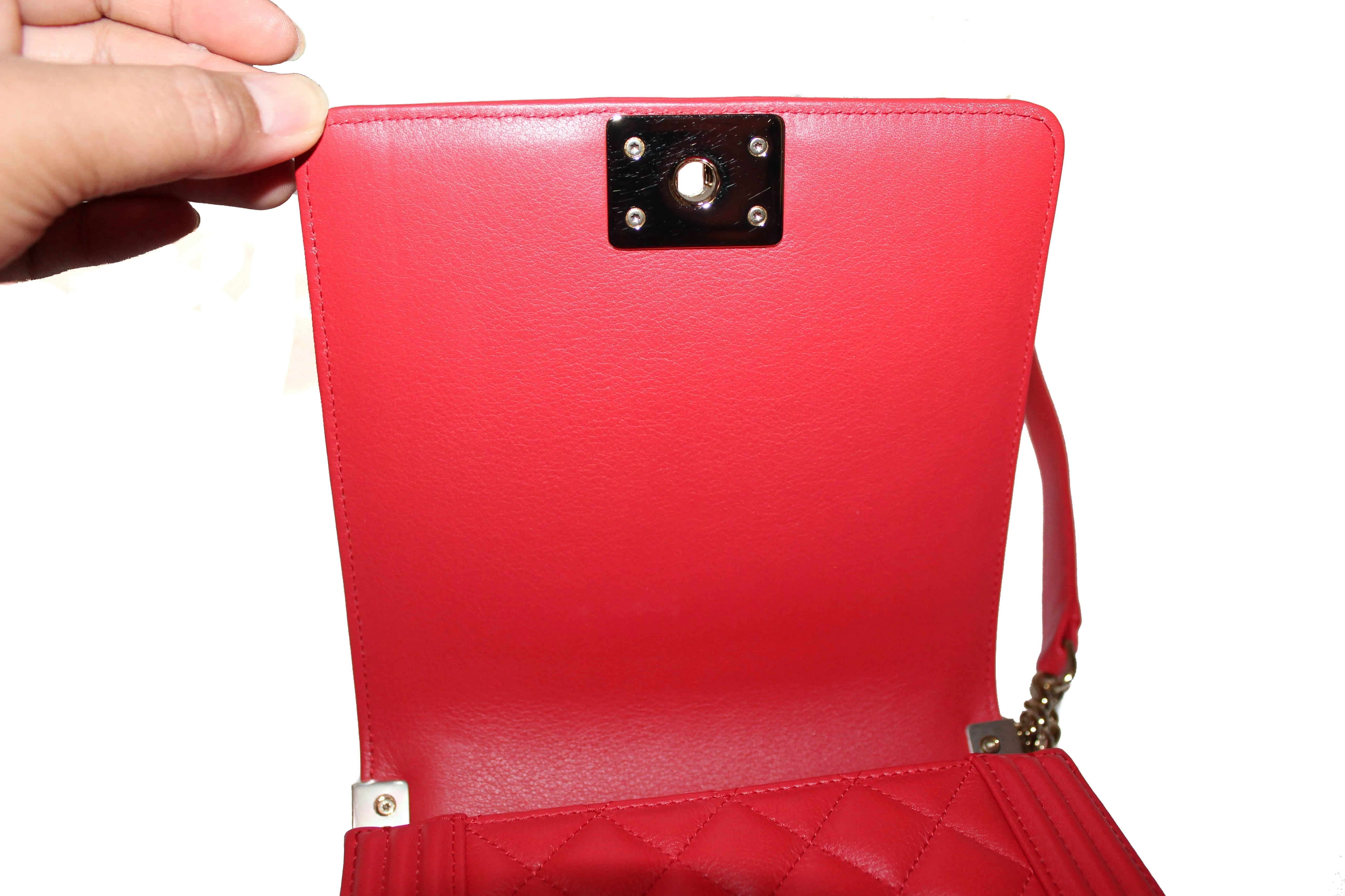 Chanel Red North South Boy Calfskin Leather Shoulder Bag