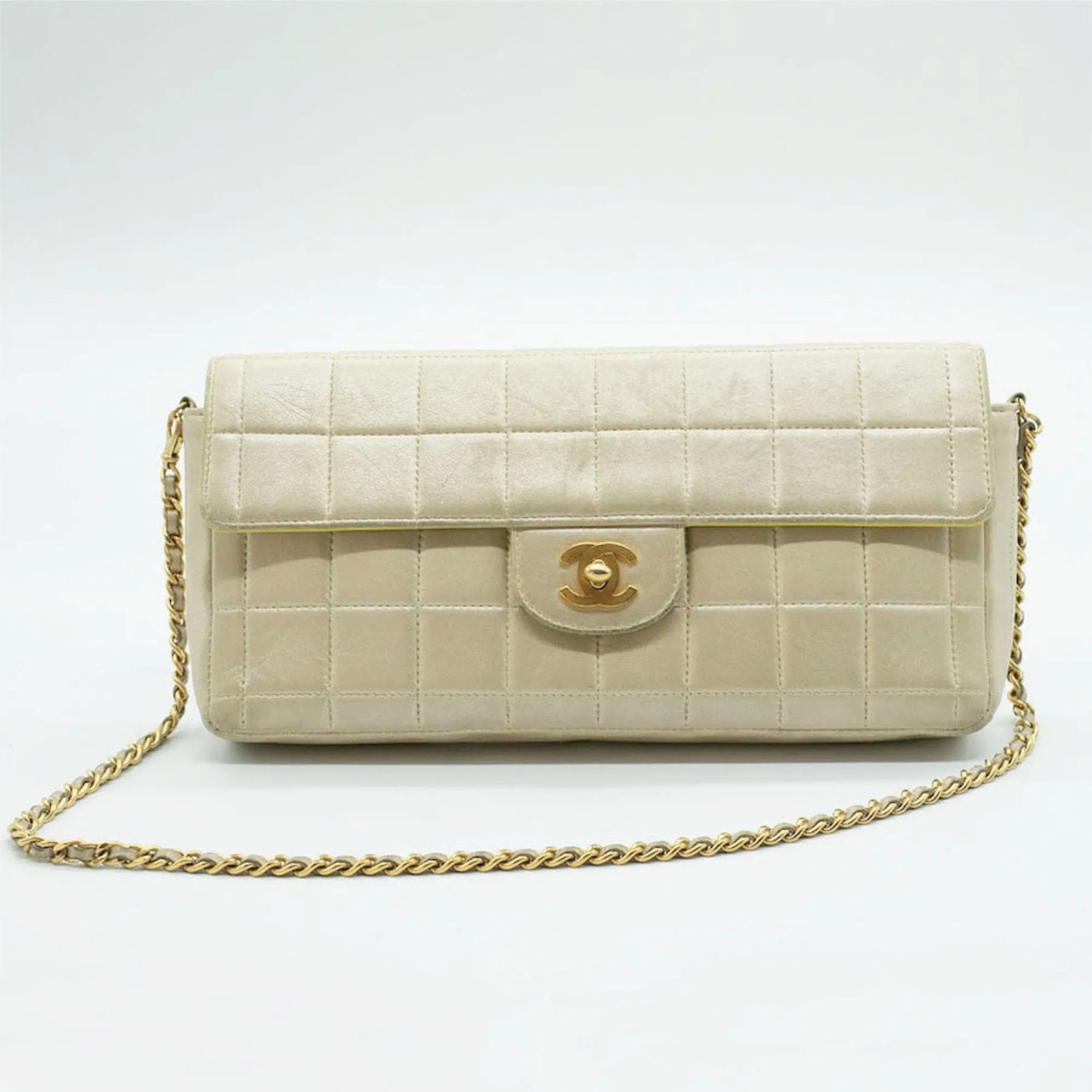 CHANEL Shoulder Bag Chocolate Bar Leather Champagne Gold Women's PD59