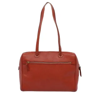 CHANEL Shoulder Bag Leather Orange CC Auth bs8843