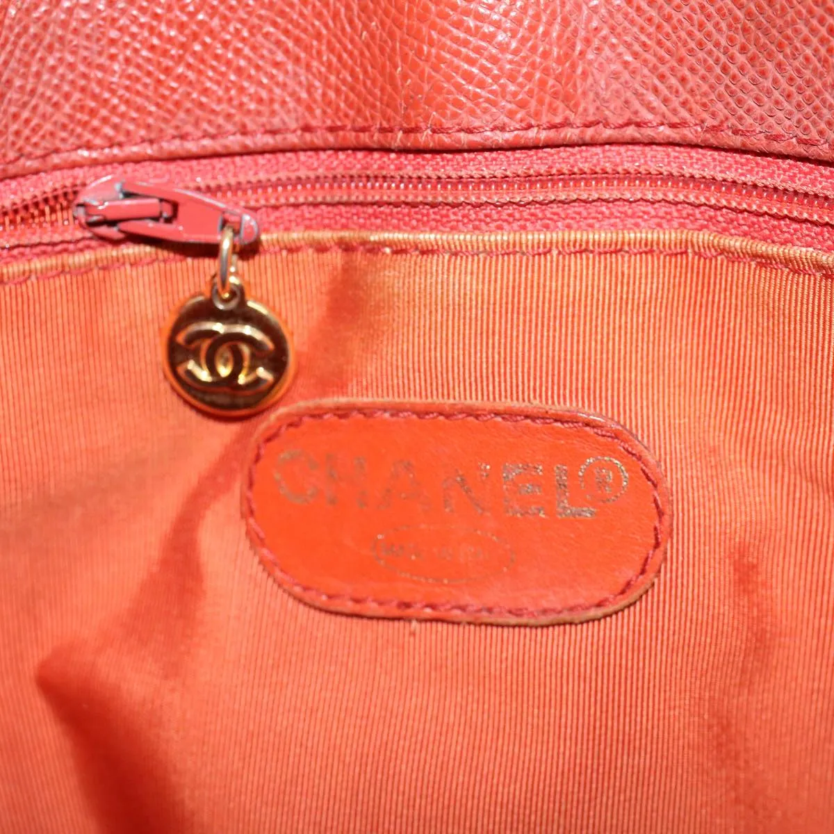 CHANEL Shoulder Bag Leather Orange CC Auth bs8843