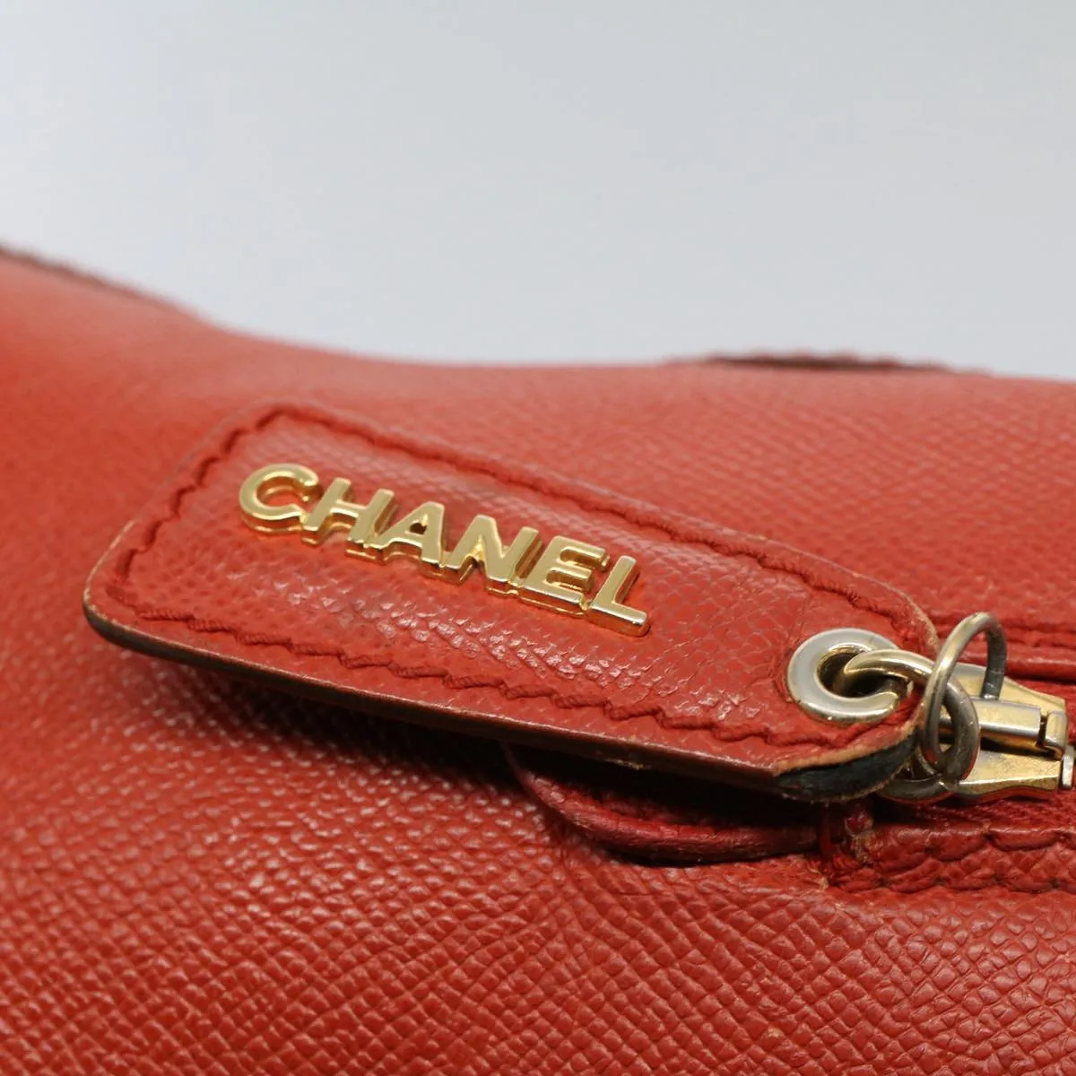 CHANEL Shoulder Bag Leather Orange CC Auth bs8843